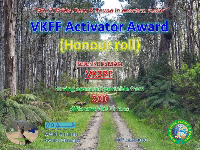VK3PF -VKFF Activator Honour Roll 200